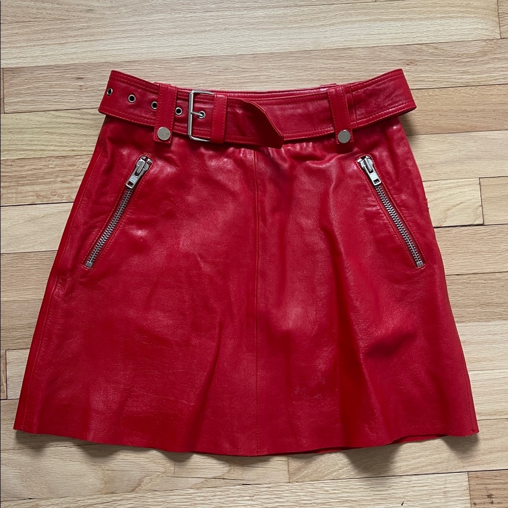 Red Leather Mini Skirt size 34 (XS/S) - Picture 2 of 9
